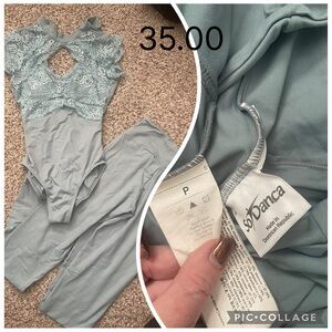 Soybanca Lace Bodysuit and Leggings Set - Light Blue